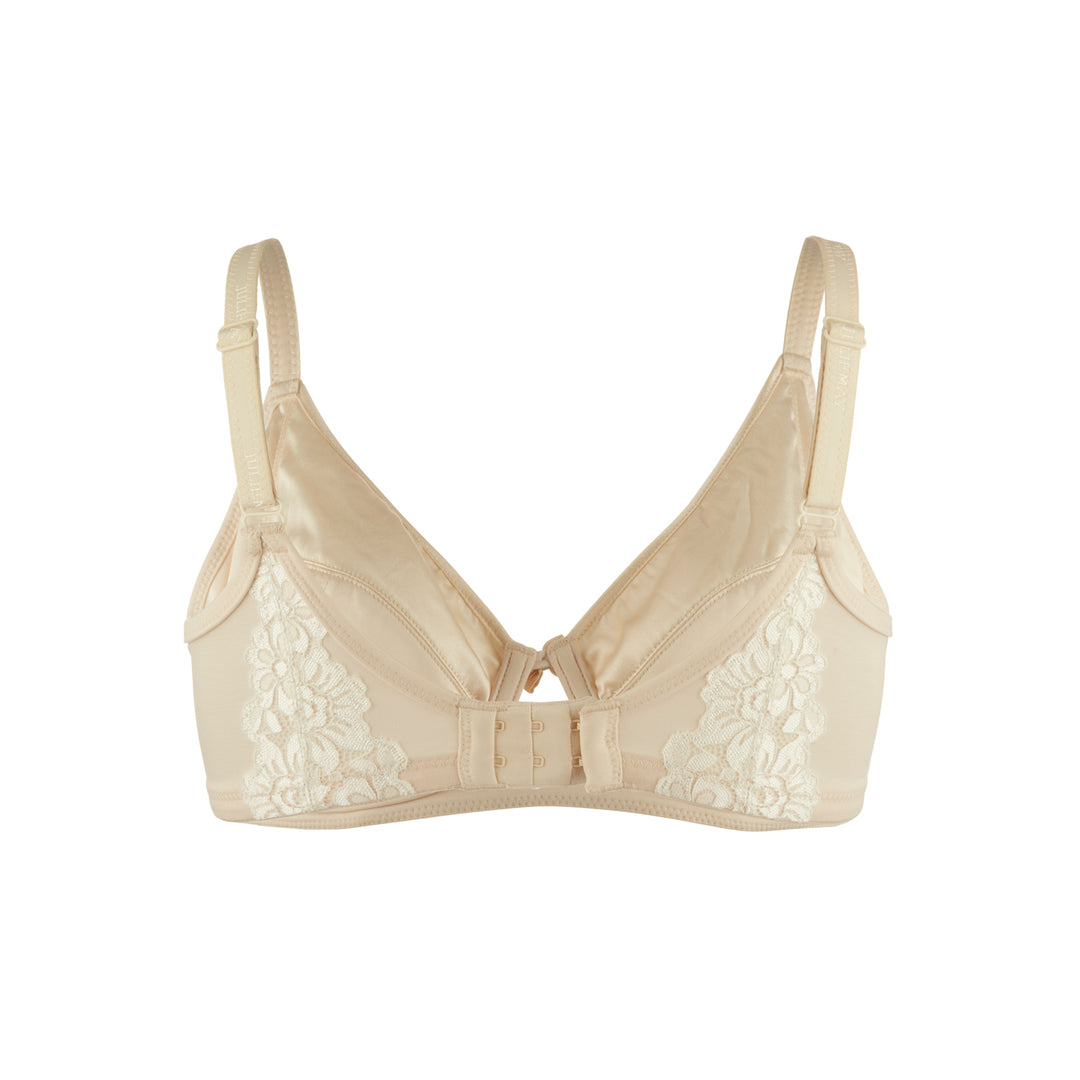 Rosie Silk and Organic Cotton Lace Full Cup Wireless Bra in Blush, back view – Juliemay Lingerie