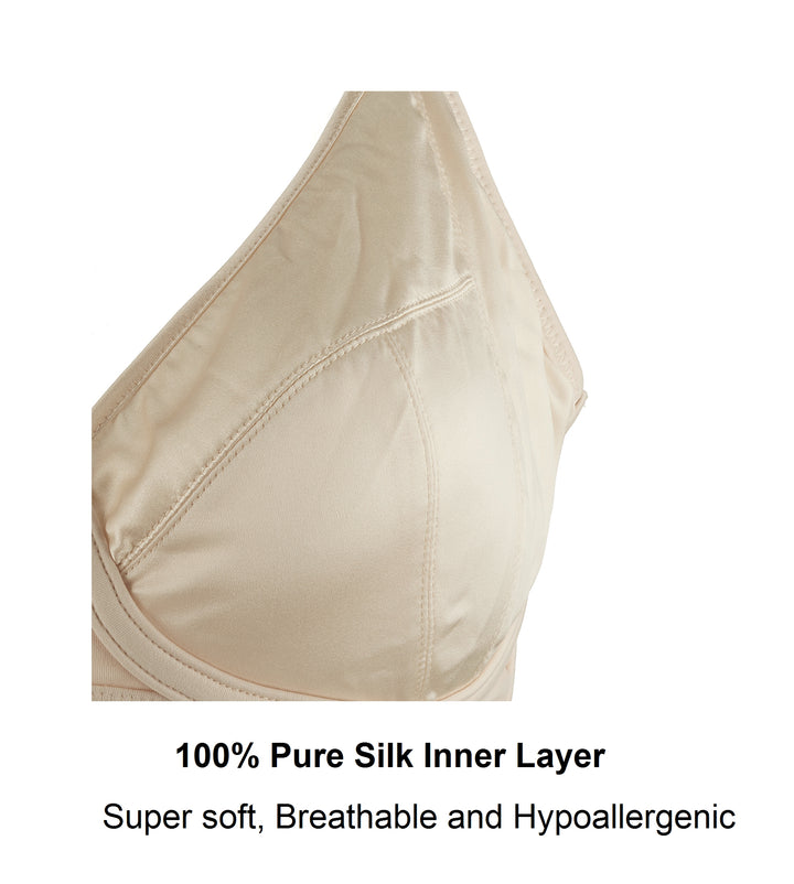 Rosie Silk and Organic Cotton Lace Full Cup Wireless Bra in Blush, cup detail – Juliemay Lingerie