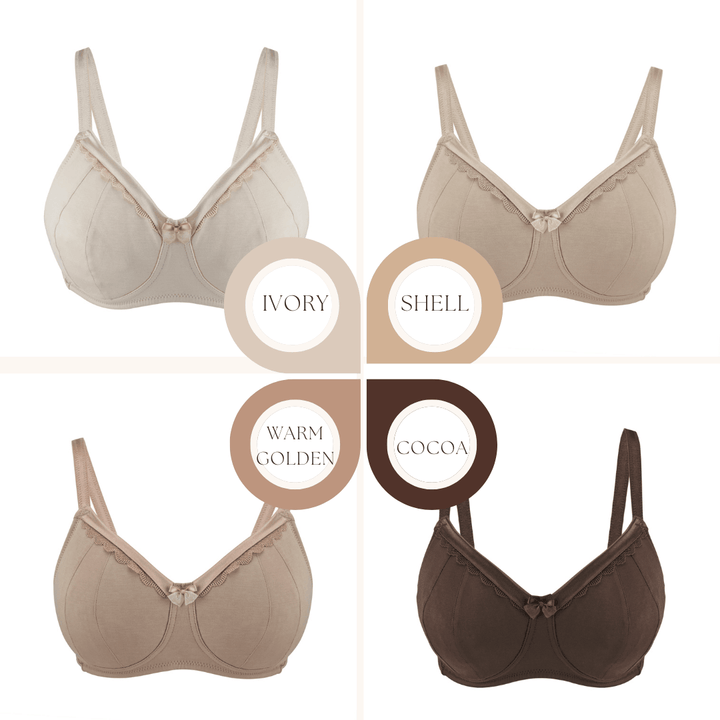 Warm Golden Supportive Non Wired Silk and Organic Cotton Full Cup Bra with removable paddings, fabric and comfort features
