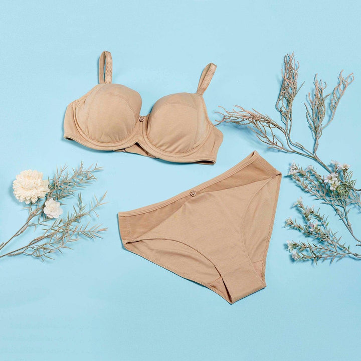 Shell Underwired Silk and Organic Cotton Full Cup Bra with removable paddings, view 3 – Juliemay Lingerie