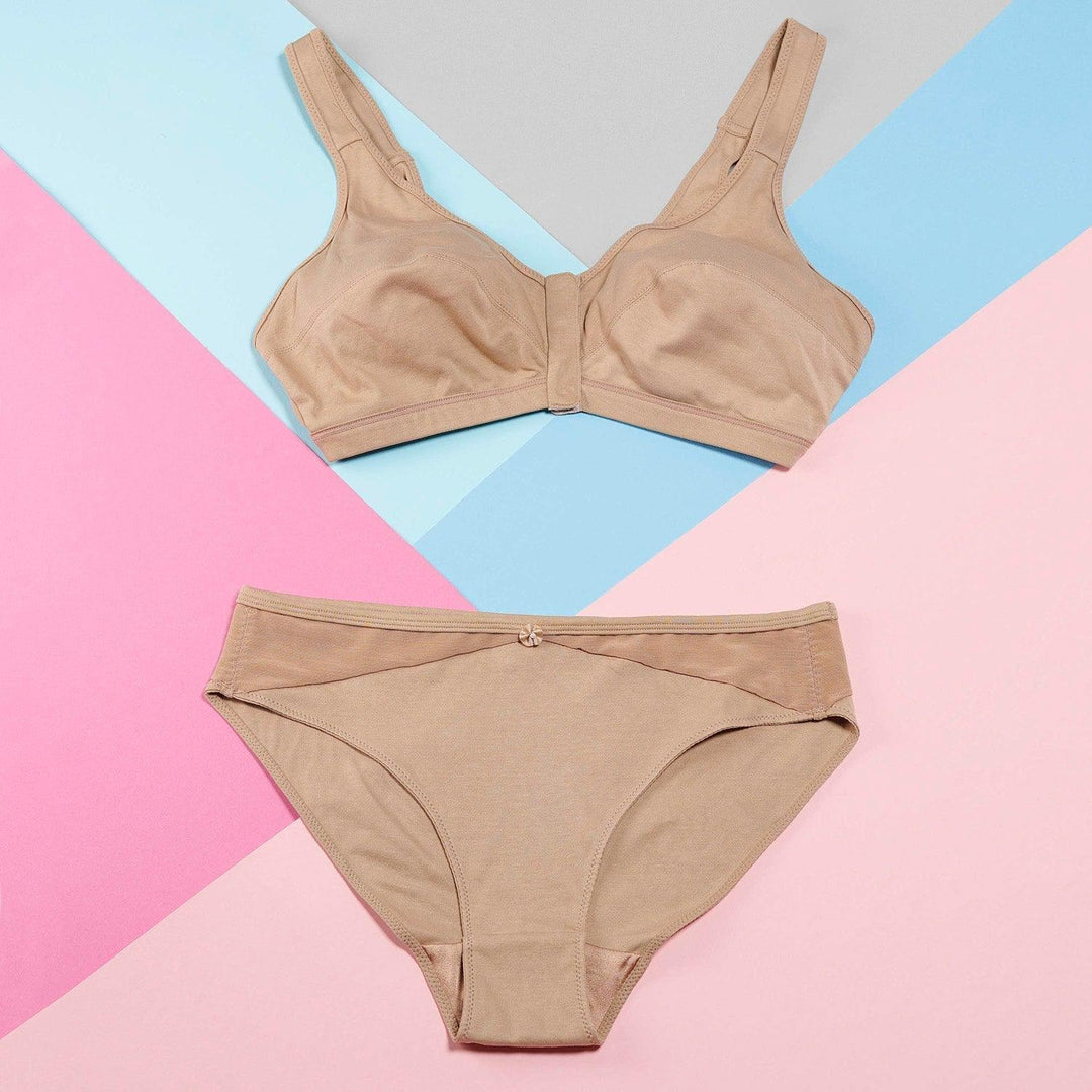 Warm Golden Full Cup Front Closure Silk and Organic Cotton Wireless Bra, view 4 – Juliemay Lingerie